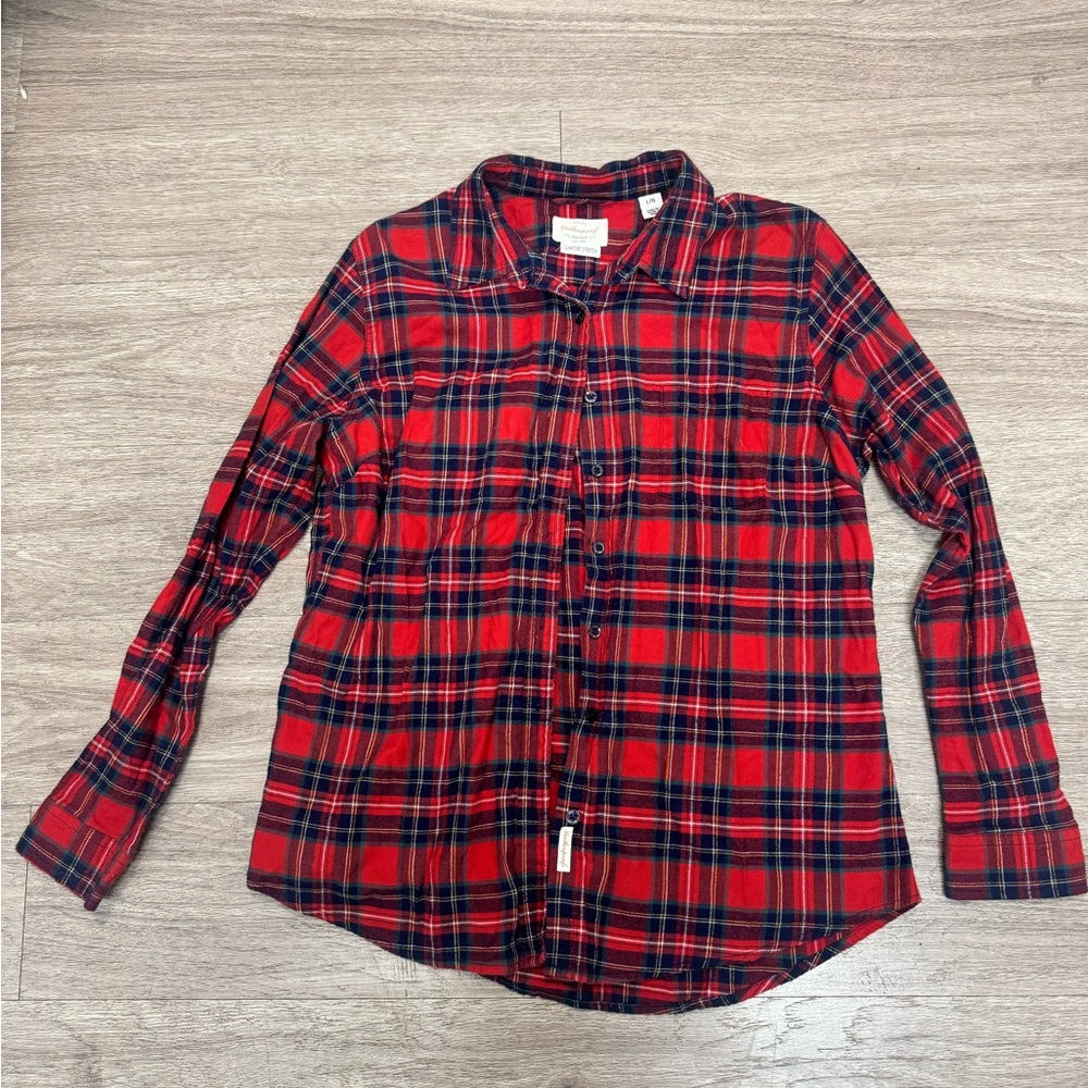 Weatherproof Red and Black Plaid Women’s Button Down Flannel Shirt Size LARGE